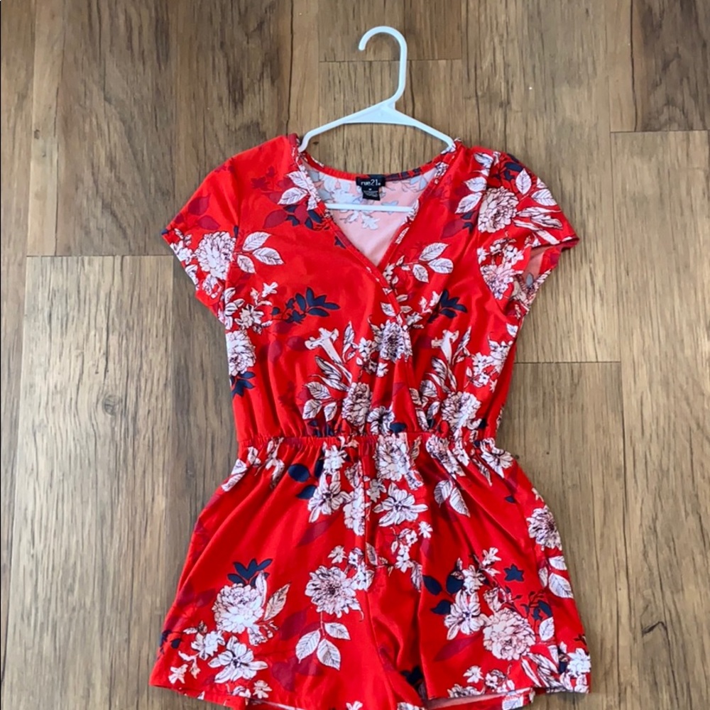 Red floral romper